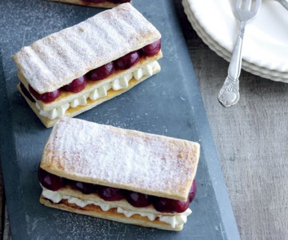 Roasted Cherry and Vanilla Mousse Millefeuille Recipe