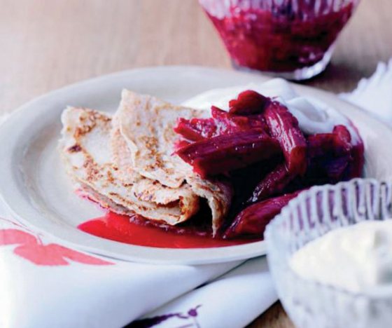 Spelt Flour Pancakes with Rhubarb and Cardamom Recipe