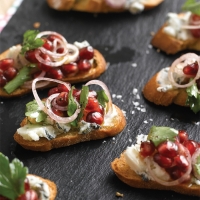 Ruby Red Pomegranate, Blue Cheese, Parsley and Shallot Crostini Recipe